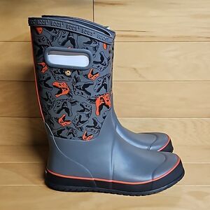 BOGS Rain Boots Cool Dinos Dinosaur Boys Girls Waterproof Shoe Gray Black